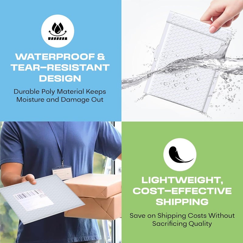 MAILERVIEW White Poly Bubble Mailers 8.5x12 inch #2 | Self Seal Padded Envelopes | Cushioned Bubble Mailer | Usable Size 8.5x11 | WaterProof | Lightweight mailing Shipping Bags | US Made | 100 Pack Bulk - Image 5